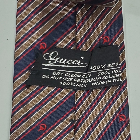Gucci horse bit diagonal stripe necktie red white and blue rare htf - Picture 10 of 11